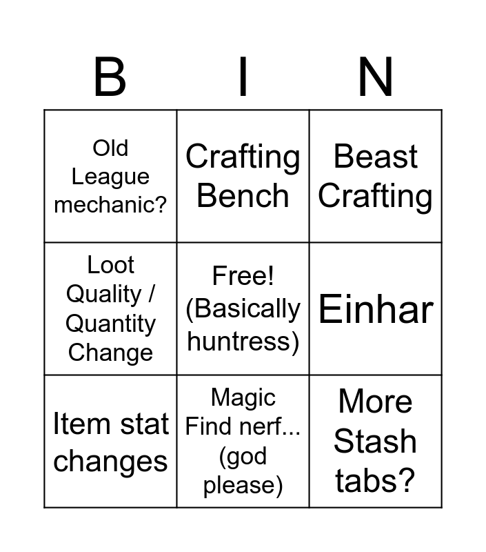 POE2 0.2 BINGO Card