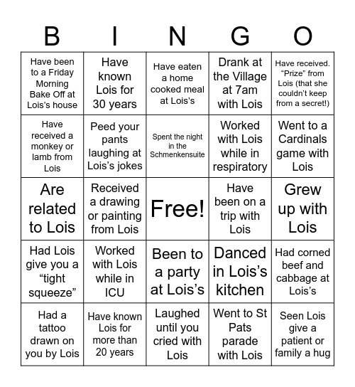 LOIS BANDY BINGO Card