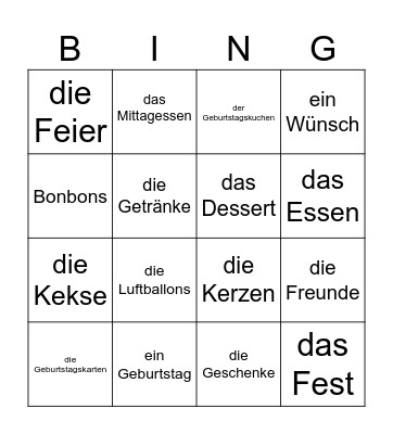 Geburtstags-Bingo Card