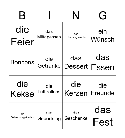 Geburtstags-Bingo Card