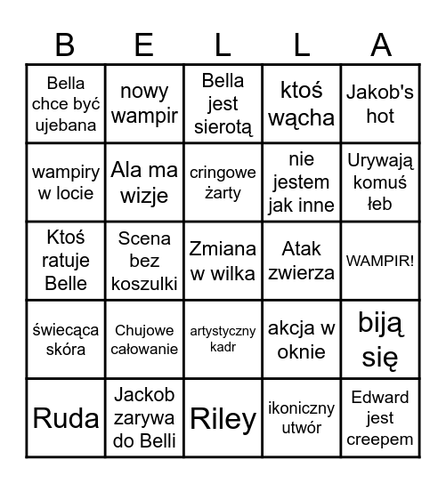 ZMIERZCH BINGO Card