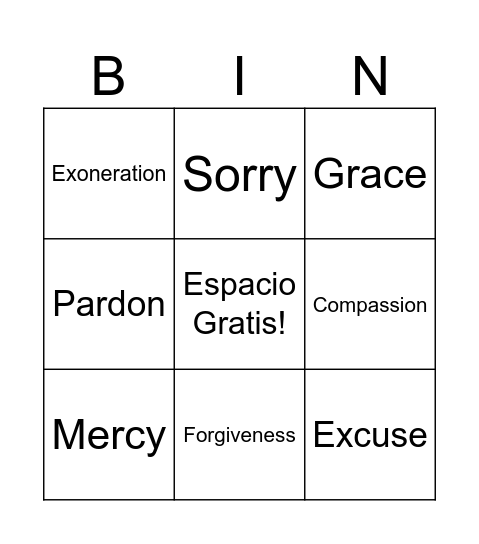 El Pérdon Bingo Card