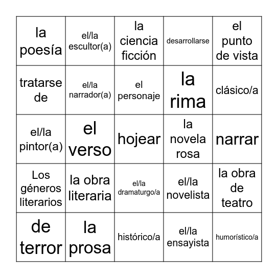 La Literatura Bingo Card