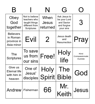 1st and 2nd Peter Bingo Card