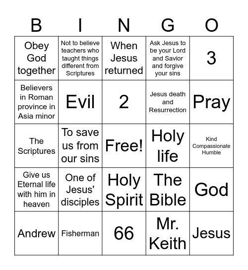 1st and 2nd Peter Bingo Card