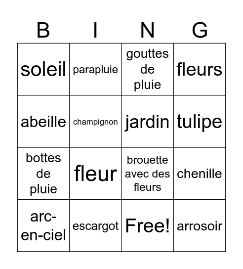 Le Printemps Bingo Card