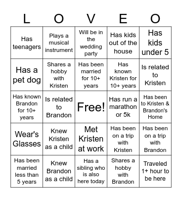 Kristen & Brandon Bingo Card