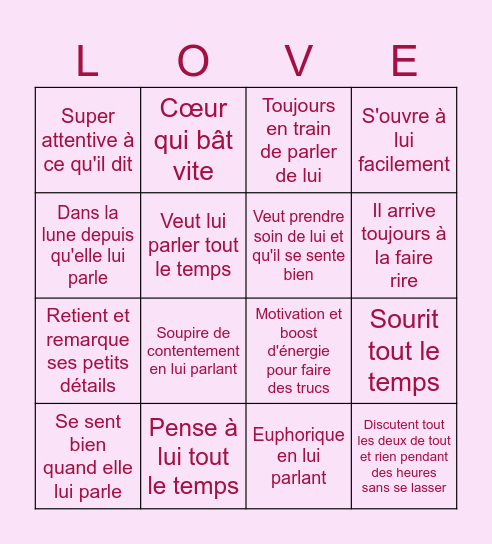 Bingo de l'Amour Bingo Card