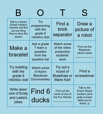 FLL Showcase Bingo Card