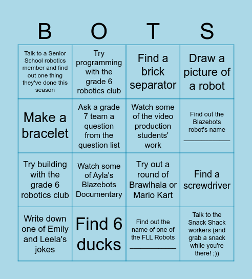 FLL Showcase Bingo Card