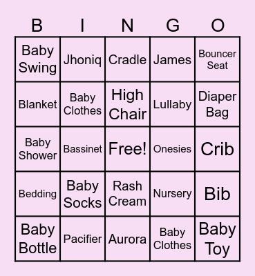 Lentsch Baby Shower Bingo Card