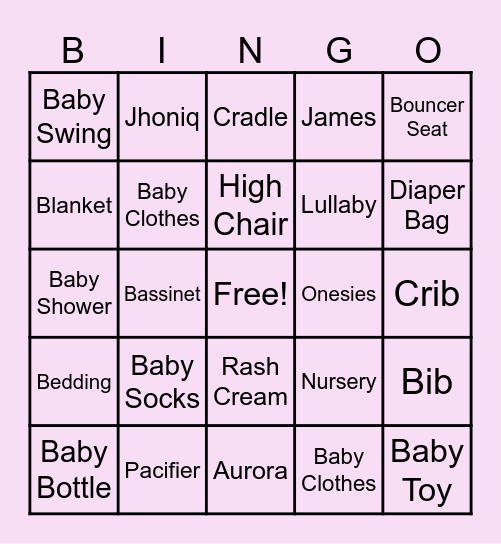 Lentsch Baby Shower Bingo Card