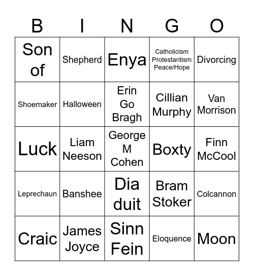 St. Patrick’s Day Bingo Card