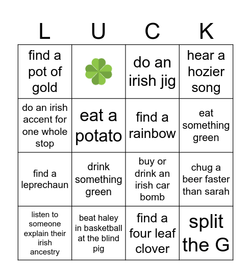 St Patty’s Day!! Bingo Card