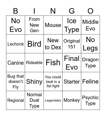 Pokemon Bingo Card