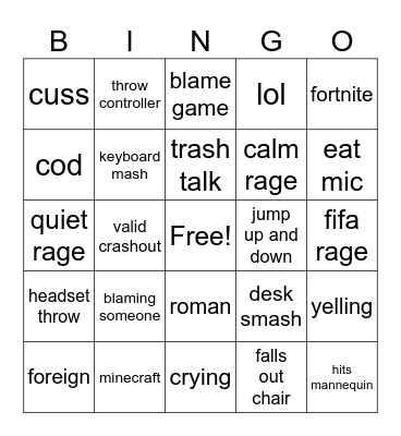 Gaming rage Bingo Card