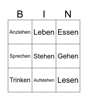 Action Verbs Bingo Card