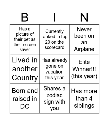 Networking Bingo Card