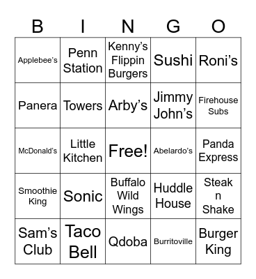 Cape G Eats Bingo Card