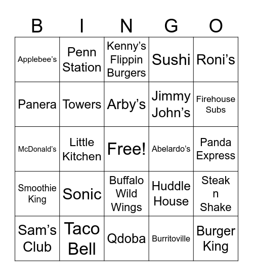 Cape G Eats Bingo Card