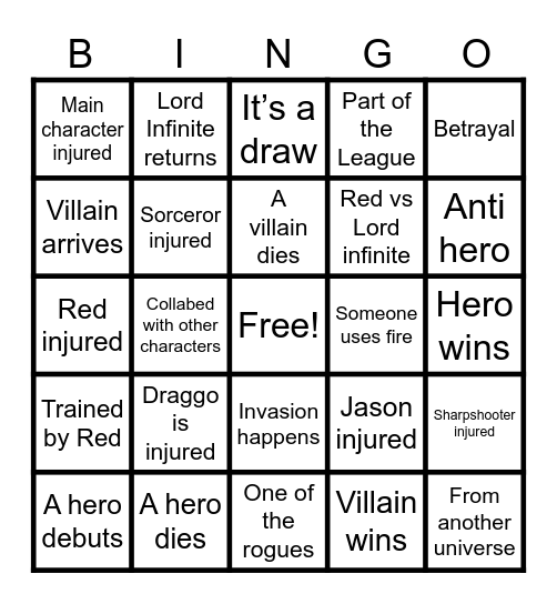 My universe Bingo Card