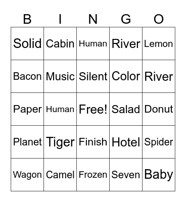 V/CV Syllables Bingo Card