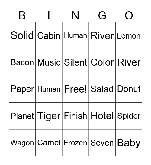 V/CV Syllables Bingo Card