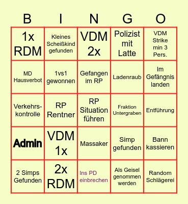 GTA RP Bingo Card