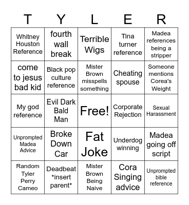 Average Tyler Perry Play Bingo Card