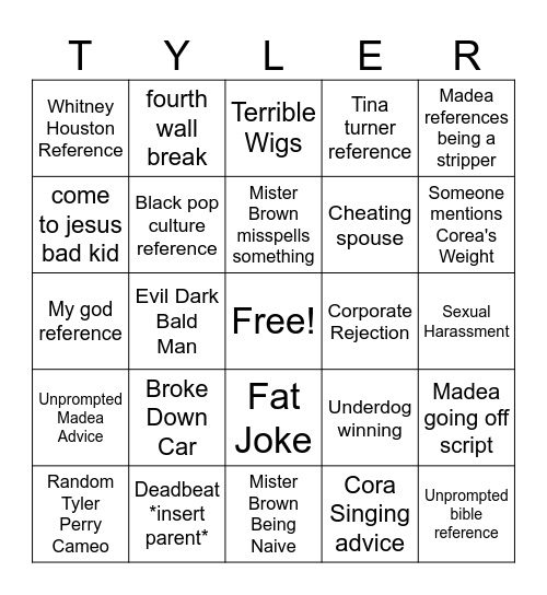 Average Tyler Perry Play Bingo Card