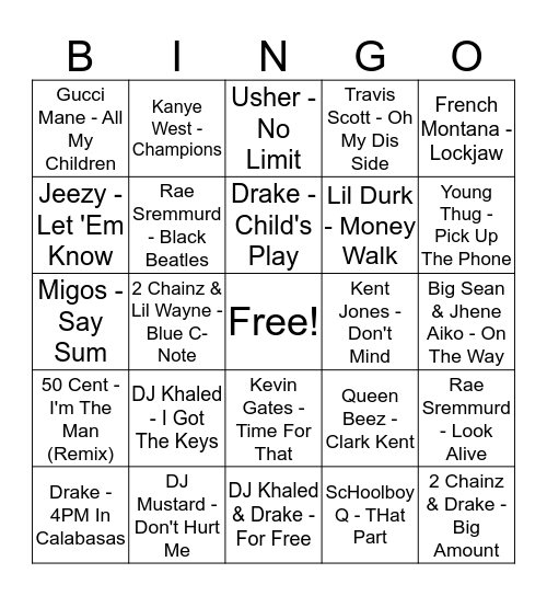 Hip-Hop Bingo Card