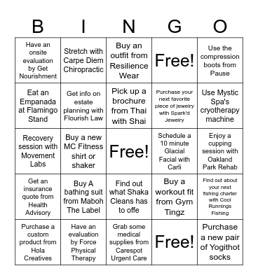 Get A Bingo To 954-552-9218 To Redeem A Free Month At YOGITHOT Studios & $35 Gift Card To Maboh The Label Bingo Card