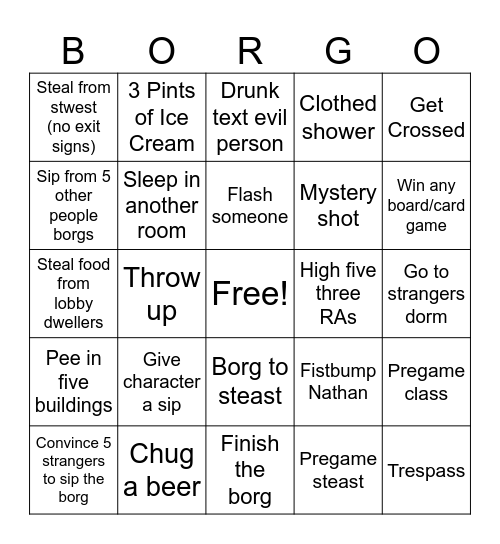 Borgo Bingo Card
