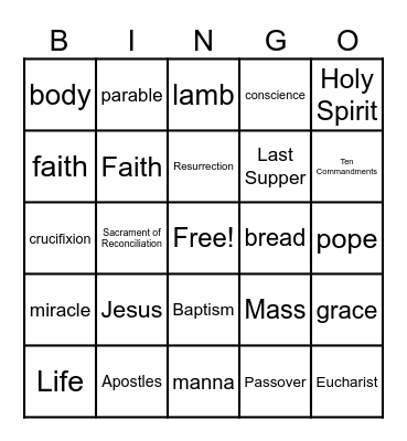 First Communion Prep Bingo Card