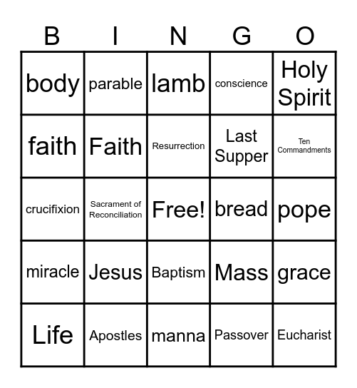 First Communion Prep Bingo Card