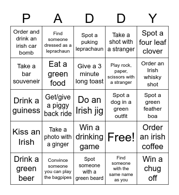 PADDY'S DAY PUB CRAWL Bingo Card