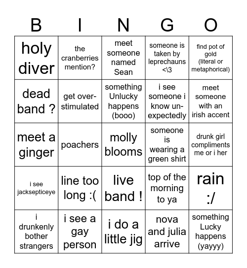 st patrick outting bingo Card