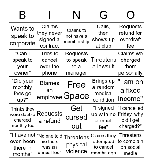 Annual Fee Bingo (By Nick Evans) Bingo Card