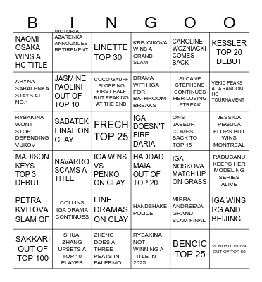 TENNIS BINGO! Bingo Card