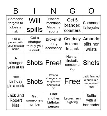 BAR CRAWL BINGO Card
