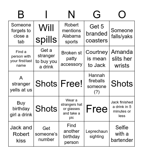 BAR CRAWL BINGO Card
