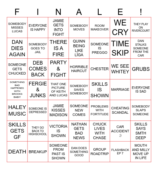 ONE TREE HILL S9 Bingo Card