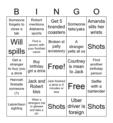 BAR CRAWL BINGO Card