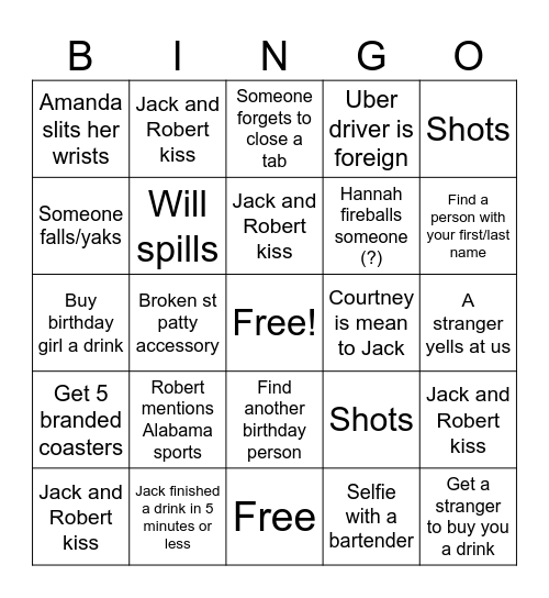 BAR CRAWL BINGO Card