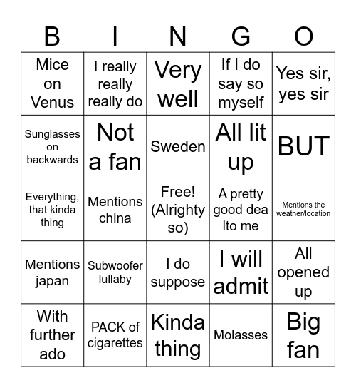 jacobfuckingjones Bingo Card