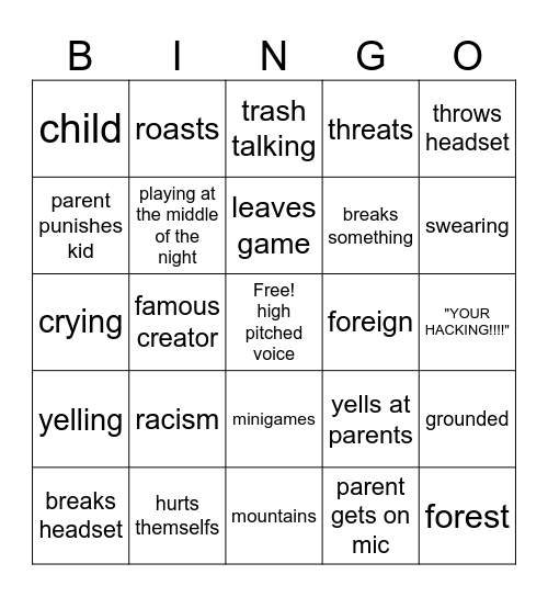 gorilla tag rage board Bingo Card