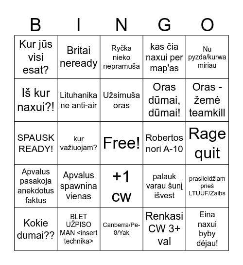 CW LTX moment Bingo Card
