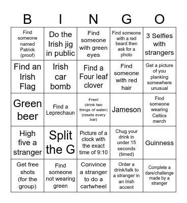 Ale's Extra Lucky St. Patrick's day Bar Crawl Bingo Card
