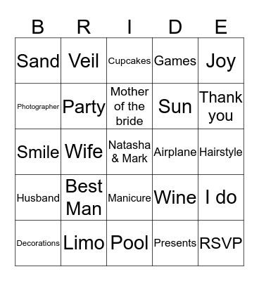 Bridal Bingo Card