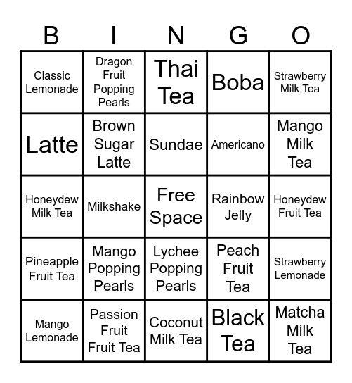 BOBA BINGO Card
